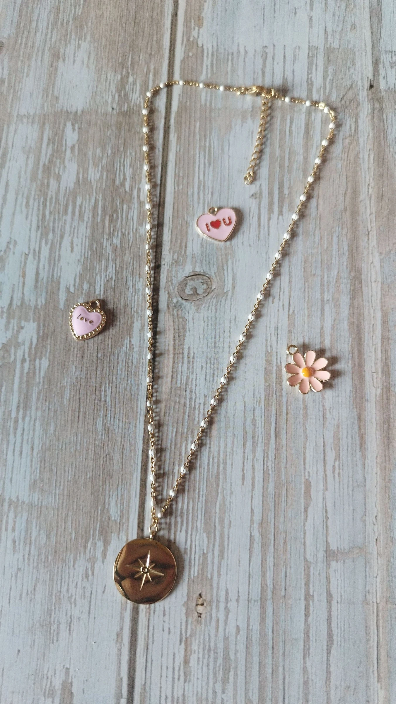 Collier doré et blanc acier inoxydable neuf 